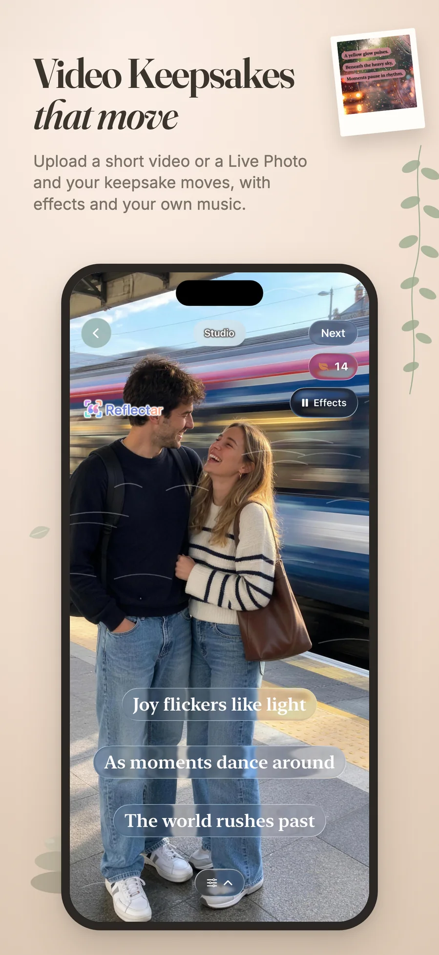 A moving video keepsake with effects