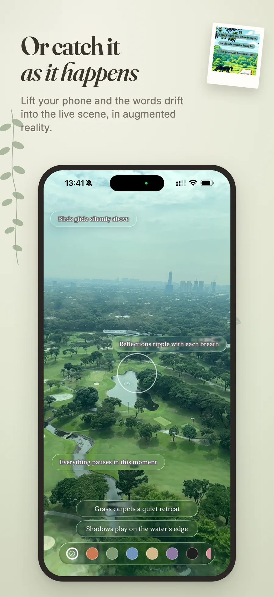 Poem lines drifting into a live scene in AR