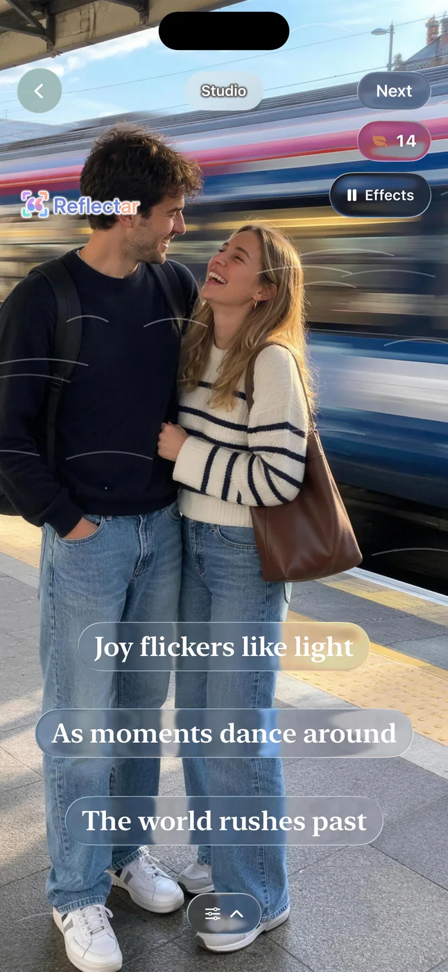 A moving video keepsake of a couple on a train platform with poem lines